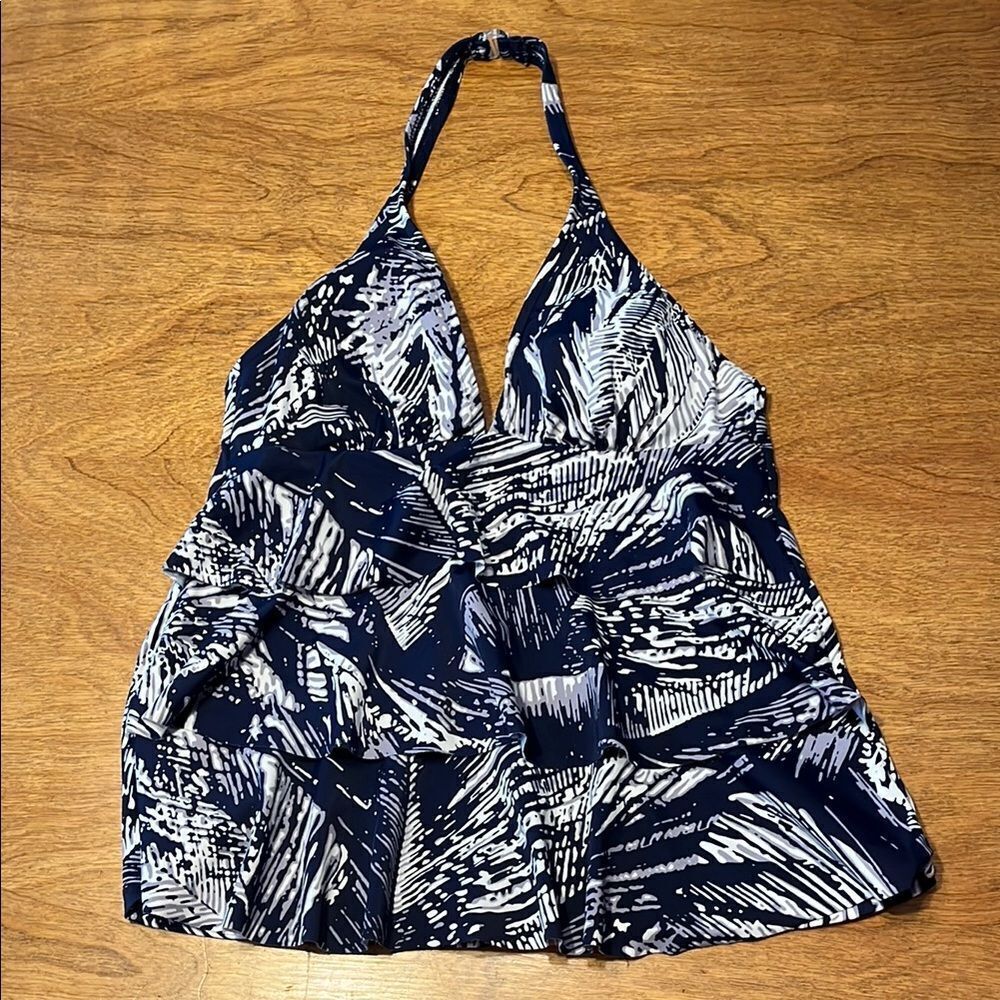 Caribbean Joe Navy and White Swim Top